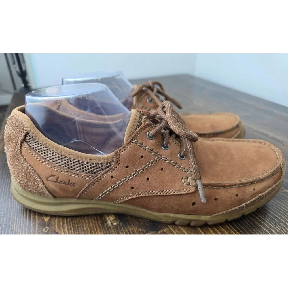 Clarks Men's Boat Shoes Size 9 M Brown Leather Slip On‎ Lace Up Comfort Loafers